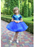 Short Sleeves Royal Blue Sequin Tulle Heart Back Flower Girl Dress